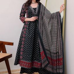 Anni Designer Women Ethnic Motifs Printed V-Neck Regular Kurta with Palazzos & Dupatta-picture-0