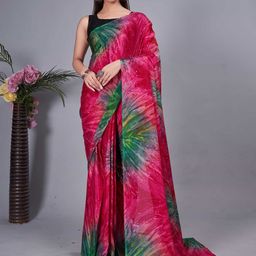 HERE&NOW Tie and Dye Pure Chiffon Ready to Wear Jamdani Saree-image-89