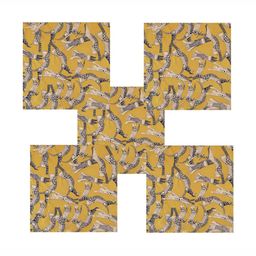 HANDICRAFT PALACE 6Pcs Yellow & Grey Cat Screen Printed Cotton Dinner Table Napkins-50
