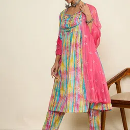 WineRed Abstract Printed Pure Cotton Anarkali Kurta With Trouser & Dupatta image 5