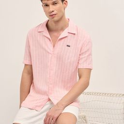 THE BEAR HOUSE Relaxed Fit Vertical Striped Short Sleeves Linen Shirt-picture-4