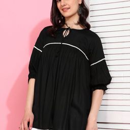 Moda Rapido Women Black Solid Viscose Rayon Tops-picture-34