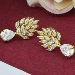 JEWELOPIA Gold-Plated Brass American Diamond Studs-picture-49