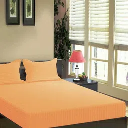 Trance Home Linen Peach-Coloured Striped 200 TC Queen Bedsheet with 2 Pillow Covers-picture-12