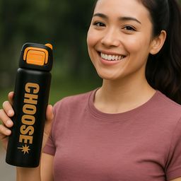 iSWEVEN Black & Beige Stainless Steel Double Wall Vacuum Water Bottle-500 ml-image-65