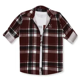 CAVIO Boys Spread Collar Tartan Checked Cotton Casual Shirts & T-Shirt-image-96