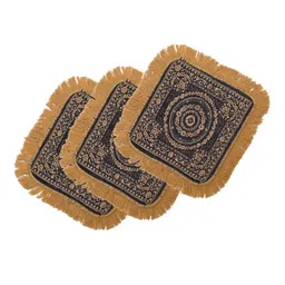 Kuber Industries Brown & Grey 3 Pieces Floral Printed Velvet Pooja Mats-18