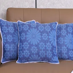 Saral Home Blue & White Set of 3 Floral Square Cushion Covers-image-75
