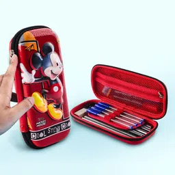 Kuber Industries Pack Of 2 Red Mickey Printed Waterproof 3D Pencil Boxes For Kids & Adults-25