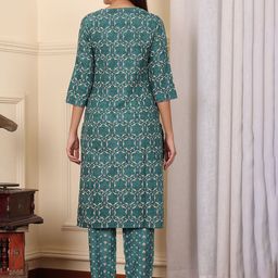 W Green Printed Printed Three-Quarter Sleeves Tunic With Trouser image 3