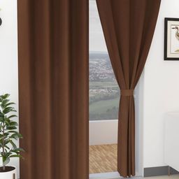 Yellow Weaves Brown Set of 2 Room Darkening Door Curtain-image-81
