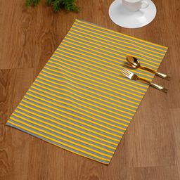Myntra Elegant Homes Grey & Yellow 4-Pcs Striped Cotton Table Placemats-1
