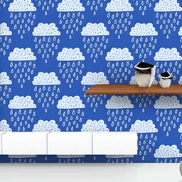 ArtzFolio Printed UV-Resistant Anti-Bacterial Hand-Drawn Clouds & Raindrops Peel & Stick Wallpaper-image-89