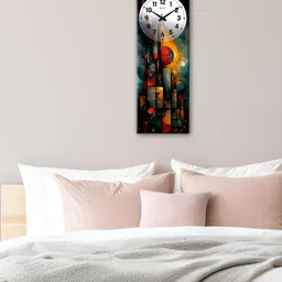 OLIVE TREE Black & Red Printed Wooden Contemporary Rectangle Shaped Wall Clock-30