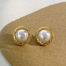 KRENOZ Gold-Plated Pearls Beaded Circular Shaped Studs-14