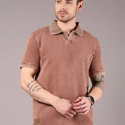 V-Mart Men Self Design Polo Collar Cotton Slim Fit T-shirt-image-74