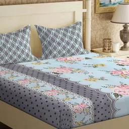 Myntra Elegant Homes Book Fold Blue Floral Printed 300 TC King Bedsheet Set 2.5 x 2.25 m-image-96