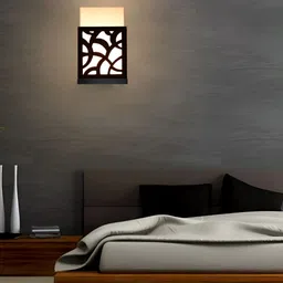 Gojeeva Black & White Textured Wooden Square Shaped Wall Lamp image 3