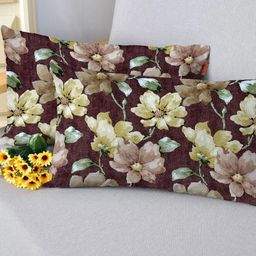 Blue Grass Maroon & Yellow 2 Pieces Floral Printed Velvet Square Cushion Covers-image-79