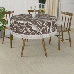 Myntra Elegant Homes Brown Geometric Printed Waterproof Plastic Round 4-Seater Table Cover-image-9