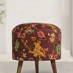 GLOBALLY INDIAN Maroon & Green Knitted Round Ottoman-image-41