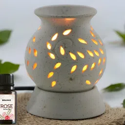 Brahmz White Rose Aroma Oil Diffusers With Electric Bulb Matki-11
