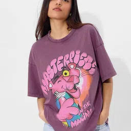 The Souled Store Women Graphic Printed Round Neck Cotton Oversized T-shirt-image-88