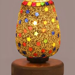 Aura White & Red Textured Abstract Shaped Glass Table Lamp With Wooden Base-picture-3