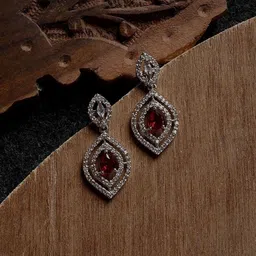 Gemron Jewel Rhodium-Plated American Diamond Studded Leaf Shaped Drop Earrings-25
