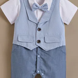 Hopscotch Bow Applique Striped Romper-picture-6