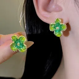 AKISON JEWELS Women Green Floral Studs Earrings-image-64