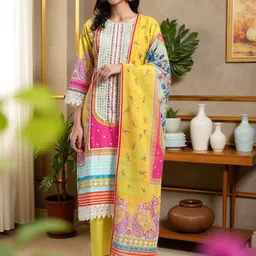 Pannkh Women Ethnic Motifs Embroidered Regular Straight Kurta with Trousers & With Dupatta-picture-15