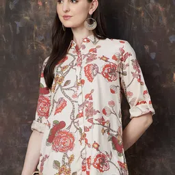 Melange by Lifestyle Floral Printed Shirt Collar Kurti-image-65
