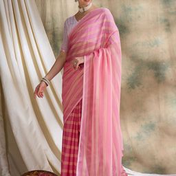MANVAA Striped Zari Silk Blend Banarasi Saree-image-76