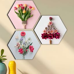 SAF White & Pink 3 Pieces Flowers Wooden Wall Arts-image-63