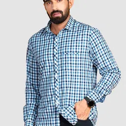Beyoung Men Spread Collar Micro Checked Cotton Relaxed Fit Casual Shirt-image-50