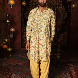 Laalzari Floral Printed Shirt Collar Silk Georgette Pathani Kurta With Harem Pants-image-10