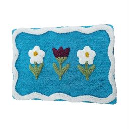 Aura Turquoise Blue & White Patterned Anti-Skid 1800 GSM Cotton Bath Rugs-image-49