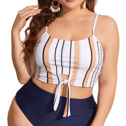 Plus Curvves Striped Knot Bikini Swimsuit-image-87