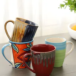 VarEesha Blue & Orange Printed Ceramic Glossy Mugs Set of Cups and Mugs-19