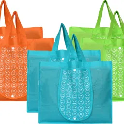 Shopping Grocery Bags Foldable, Washable Grocery Tote Bag with One Small Pocket, Eco-Friendly Purse Bag Fits in Pocket Waterproof & Lightweight (Set Of 6,Orange & Green & Blue) Pack of 6 Grocery Bags-picture-9