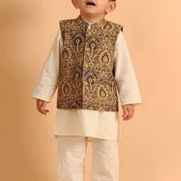 TJORI Boys Straight Pure Cotton Kurta With Pyjamas & Nehru Jacket-8
