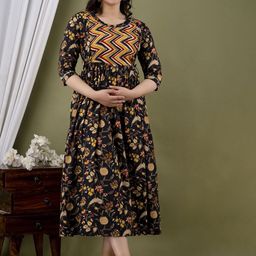 CORSICA Women Floral Print Round Neck Maternity Maxi Dress-picture-16