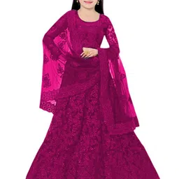 BAESD Girls Embroidered Thread Work Semi-Stitched Lehenga & Unstitched Blouse With Dupatta-image-36
