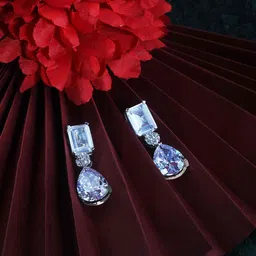 TANAIRA Silver Plated AD Studded Geometric Shaped Drop Earrings-31