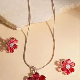Anouk Pink Doublet American Diamond AD & CZ Stone-Studded Chain Pendant Earrings Set-38