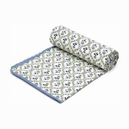 JP SHINE Blue & White Floral Printed AC Room Reversible 210 GSM Double Bed Dohar-image-77