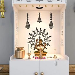 Homscape Surya Chakra Wooden Pooja Mandir with Shelf and Focus Light-46