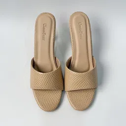 UrbanSway Sand Textured Kitten Heel Sandals-20