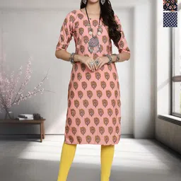 HERE&NOW Selection of 3 Floral Printed Round Neck Straight Kurtas-image-90